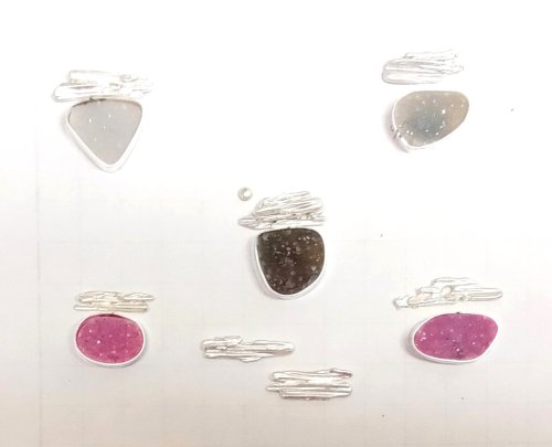 Judy Larson's Combine Druzy With Straw and Water Cast Components - , Wire Jewelry Design, Filing, Finishing, Butane Torch, Soldering, Solder, Design, Add more pieces in the same manner as in Step 4